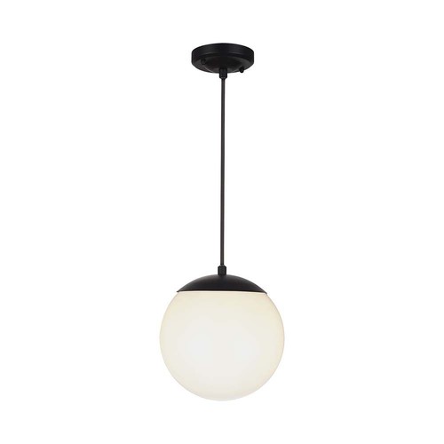 Suspension Ø20cm, noir mat - IP44, douille E27, globe blanc opale, aluminium et plastique, sans source lumineuse