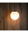 Suspension Ø20cm, noir mat - IP44, douille E27, globe blanc opale, aluminium et plastique, sans source lumineuse