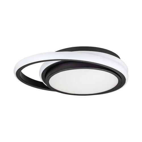 Plafonnier LED designer 38W - Noir, double rond, Ø45cm, 4000K, 4050lm, IP20