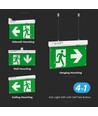 Éclairage de secours 4 en 1 suspendu - panneau EXIT, bouton d'auto-test, fixation mur/plafond/suspension câble, 6000K