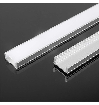 2m Alu profil för LED strips, silver - Inkl. diffuser, 2000x17,4x7mm, IP20, för ytmontering