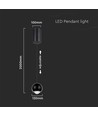 Suspension 5W, noir - 500lm, 3000K, forme cloche, réglable