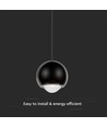 Suspension 5W, noir - 500lm, 3000K, forme cloche, réglable