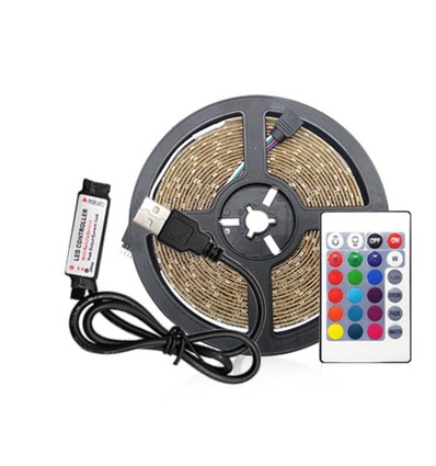 1m USB RGB LED-strip til TV og PC - Inkl. kontroller og fjernkontroll, 60 LED pr. meter