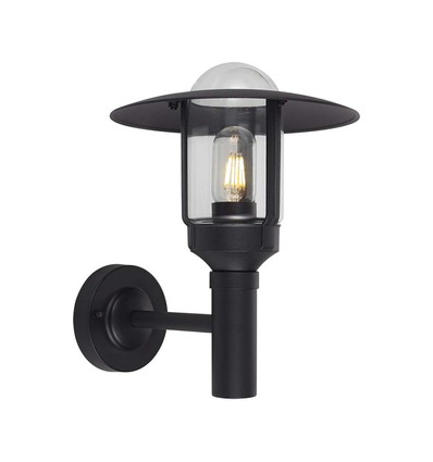 Applique murale E27 avec verre clair - Noir mat, IP44, aluminium, sans source lumineuse