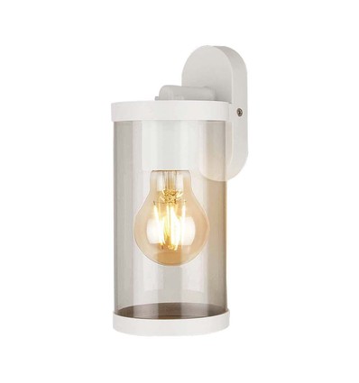 E27 væglampe - Mat hvid, klart glas, 93x116x234 mm, uden lyskilde