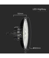 High bay LED 120W/150W/200W, 160lm/W - IP65, CCT 3-en-1, puissance réglable, Ø32cm