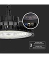 High bay LED 120W/150W/200W, 160lm/W - IP65, CCT 3-en-1, puissance réglable, Ø32cm