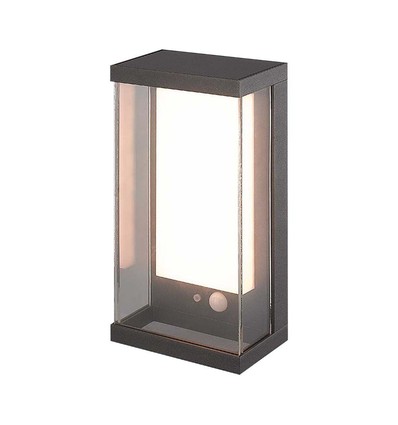 1W Solara vegglampe med sensor - IP65, 3000K, mørkegrå, solcelle, bevegelsessensor, utendørs