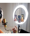 LED Ring light med stativ - 55W, Ø44cm, 3 telefonholdere, fjernkontroll, 3200K-5800K