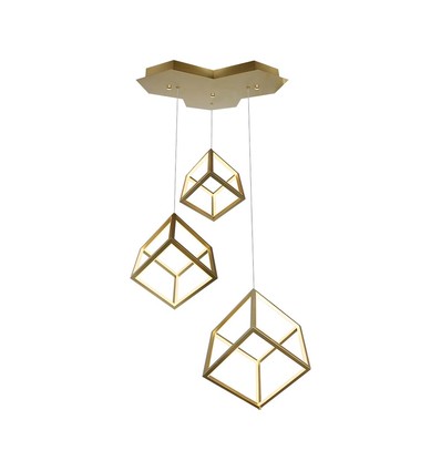 Suspension LED Designer 46W - 3 cubes dorés, 3000K, 4900lm, 56x48,5x156cm