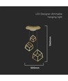 Suspension LED Designer 46W - 3 cubes dorés, 3000K, 4900lm, 56x48,5x156cm