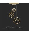 46W LED Designer hanglamp - 3 gouden kubussen, 3000K, 4900lm, 56x48,5x156cm