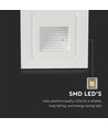 3W LED trappelys til indbygning - IP65, varm hvid, hvid kant, firkantet, 5,8x5,8 cm