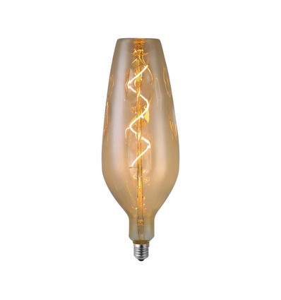 E27 4W LED filament spiralpære - B125, 250lm, 2700K, Amber/Smoky glas, 300° udstråling