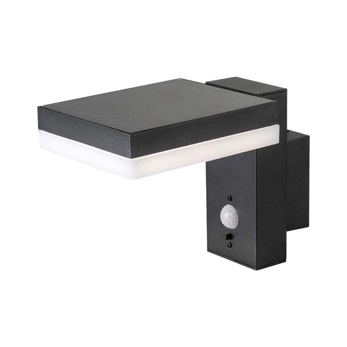 5,5W Solara wandlamp met sensor - Zonne-energie, PIR sensor, IP54, 3000K, zwart, rechthoekig