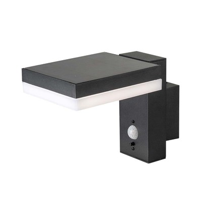 Applique murale 5,5W Solara avec détecteur - Solaire, capteur PIR, IP54, 3000K, noir, rectangulaire