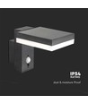 5,5W Solara væglampe med sensor - Solcelle, PIR sensor, IP54, 3000K, sort, rektangulær