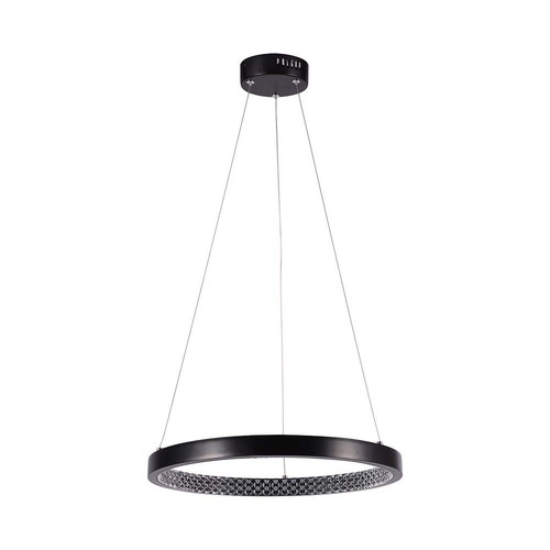 19W LED pendel med krystal akryl, Ø40cm - Sort, 3000K, 2160lm, IP20 indendørs