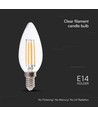 E14 6W LED kronelys - Filament, klart glass, 800lm, 133lm/W