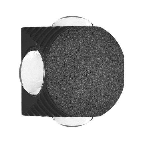 4W ronde 4-weg LED wandlamp - Zwart, IP54, COB LED, warm wit, incl. lichtbron