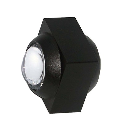 2W LED vegglampe med opp/ned lys - IP54, sort, COB LED, 3000K, 4x4x4cm