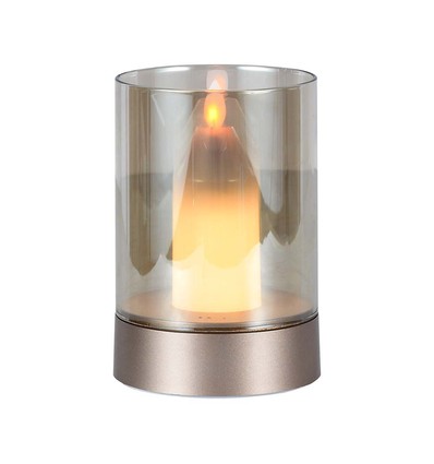 2W LED oppladbar bordlampe med sensor - Champagne gull, ravfarget glass, 3000K, 360 grader, bevegelsessensor