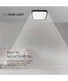 18W LED loftslampe, kvadratisk - IP44, sort kant, 4000K, 1830lm
