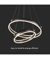 Suspension LED design 50W - Double ring, marron café, 5850lm, 3000K