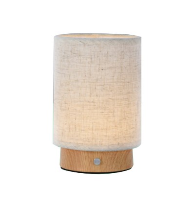 V-Tac oplaadbare tafellamp - Touch dimbaar, houtafwerking, beige kap