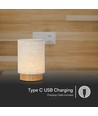 V-Tac oppladbar bordlampe - Touch dimbar, tre-finish, beige skjerm