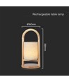 Lampe de table LED rechargeable 1,5W - Touch dimmable, 5V, beige avec poignée en bois, 3000K
