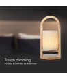 Lampe de table LED rechargeable 1,5W - Touch dimmable, 5V, beige avec poignée en bois, 3000K