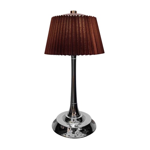Lampe de table LED 1,5W, tactile dimmable, abat-jour brun - CCT, rechargeable, chrome, batterie et USB-C