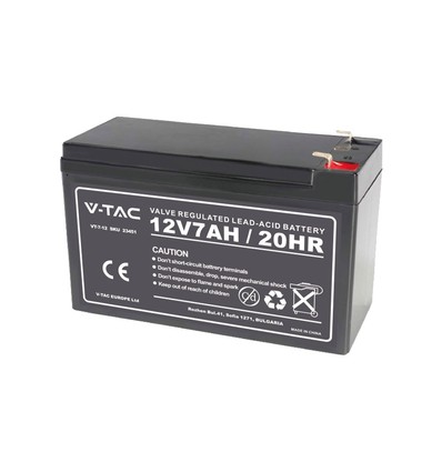 12V / 7Ah blybatteri - 151x65x100mm, oppladbart, VRLA AGM batteri