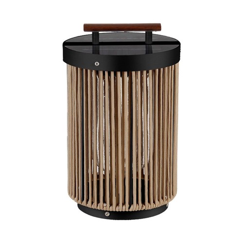 2,4W Tuinlamp - LED, Zonne-energie, 3000K, Zwart+Henneptouw met Houten Handvat