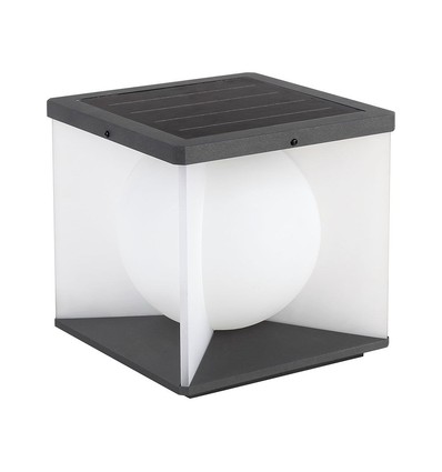 3W LED solcelle hagelampe, Cube - IP65, 3000K, varm hvit, sort/hvit, 20,5 x 20,5 cm
