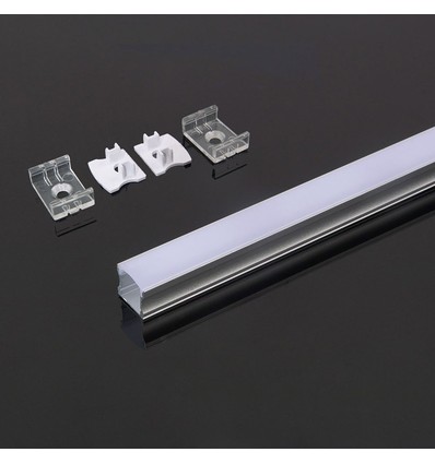 Profilé Alu 2m pour strips LED, blanc - Inclus cover blanc laiteux, embouts et clips, pour montage en saillie