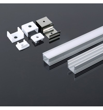 2m Alu profil för LED strips - Inkl. mjölkvitt cover, silver, 17,4 x 12,1 mm, ytmontering