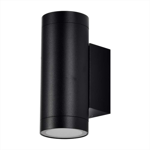 GU10 wandlamp met up/down licht - IP54 buiten, zwart, rond, aluminium, zonder lichtbron