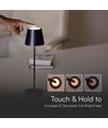 1,5W LED tafellamp, oplaadbaar - 3000K, IP54, touch dimbaar, zandzwart, incl. draadloos opladen