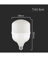50W LED T140 pære - 5400lm, E27 med E40 adapter, 105 lm/W, 160 grader, hvid plast