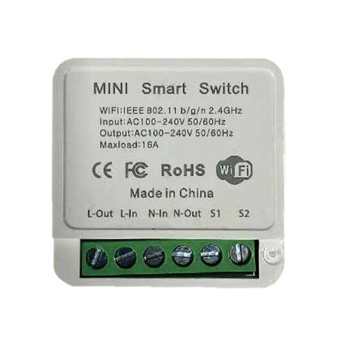 Wi-Fi Smart Switch, 10A - Mini on-line switch, 1 Gang, IP20, Smart Home bediening