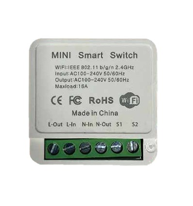 Wi-Fi Smart Switch, 10A - Mini on-line switch, 1 Gang, IP20, Smart Home bediening