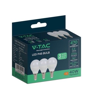 3 st. E14 4,5W LED klotlampa - P45, 4000K, ersätter 40W