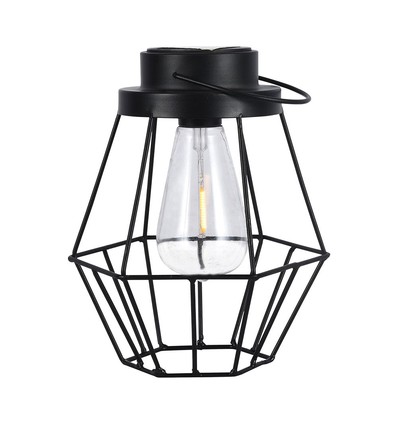 Lanterne solaire LED suspendue, 0,5W - Métal noir, design vintage, 2700K, IP44, 1.2V rechargeable, avec anse
