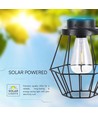 Hengende solcelle LED lanterne, 0,5W - Sort metall, vintage design, 2700K, IP44, 1.2V oppladbar, m. hank