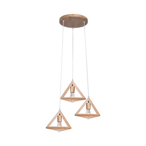 Suspension designer 3xE27 en bois - Brun, 26x26cm, 1m de câble, sans source lumineuse