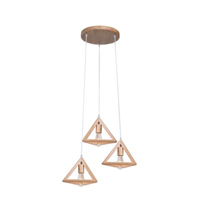 3xE27 Designer hanglamp pendelset hout - Bruin, 26x26cm, 1m snoer, zonder lichtbron