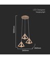 Suspension designer 3xE27 en bois - Brun, 26x26cm, 1m de câble, sans source lumineuse